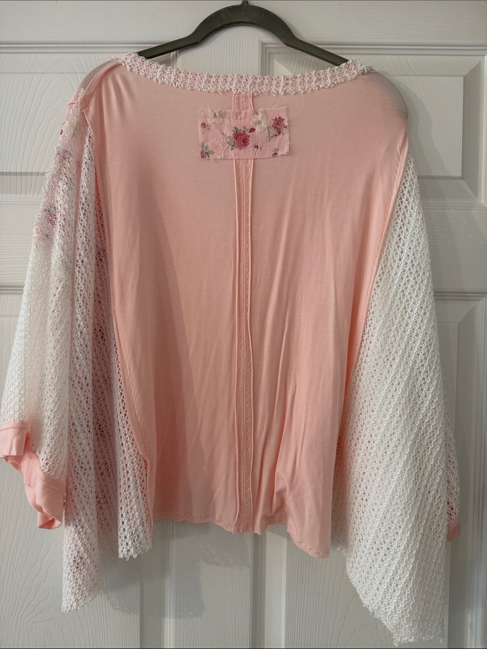POL Pink Mixed-Media V-Neck Tunic with Floral Sleeve - Picture 5 of 5